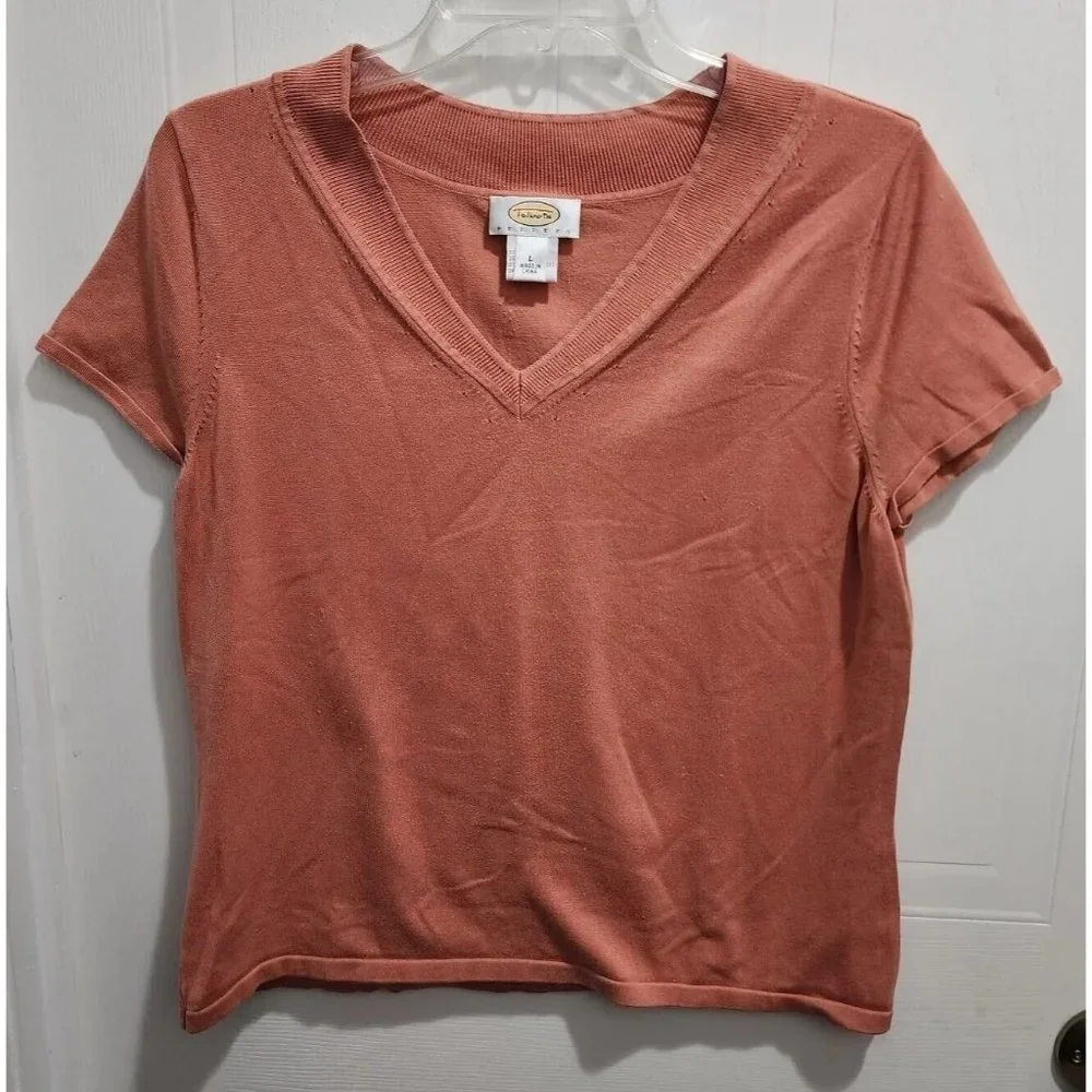 Vintage Talbots Women's Short Sleeve V Neck Knit‎ Sweater Top Silk Blend Size LP